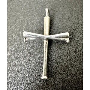 Crossed Baseball Bats Cross Pendant Sterling Silver 925 - by All In